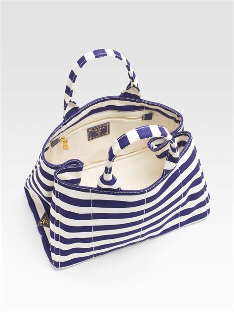 prada striped tote canvas|Prada canvas tote bag.